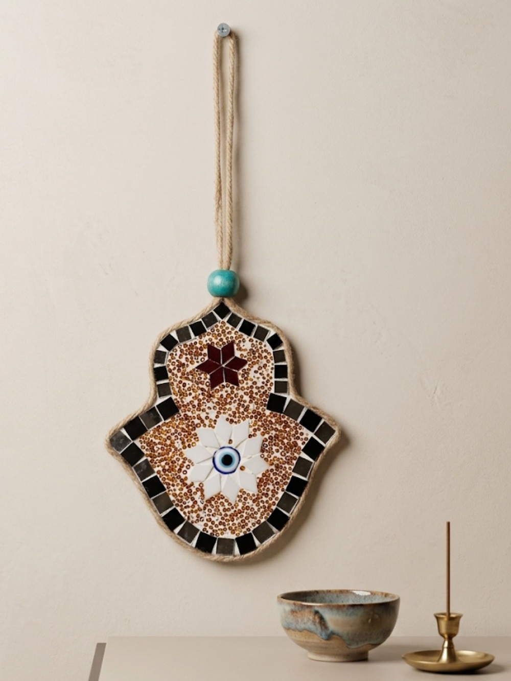 Mosaic Hamsa Wall Hanging - Brown, Black, White